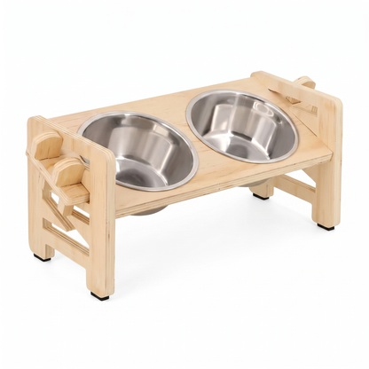 Gamelle Surélevée Chien en Bois - 6 Réglages, Bols Inox - Maison Roam