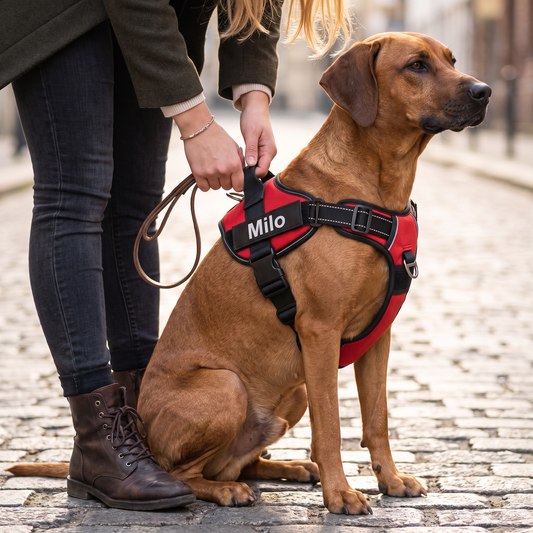Harnais Chien Anti-Traction Personnalisé - Anneaux Métal, Réfléchissant